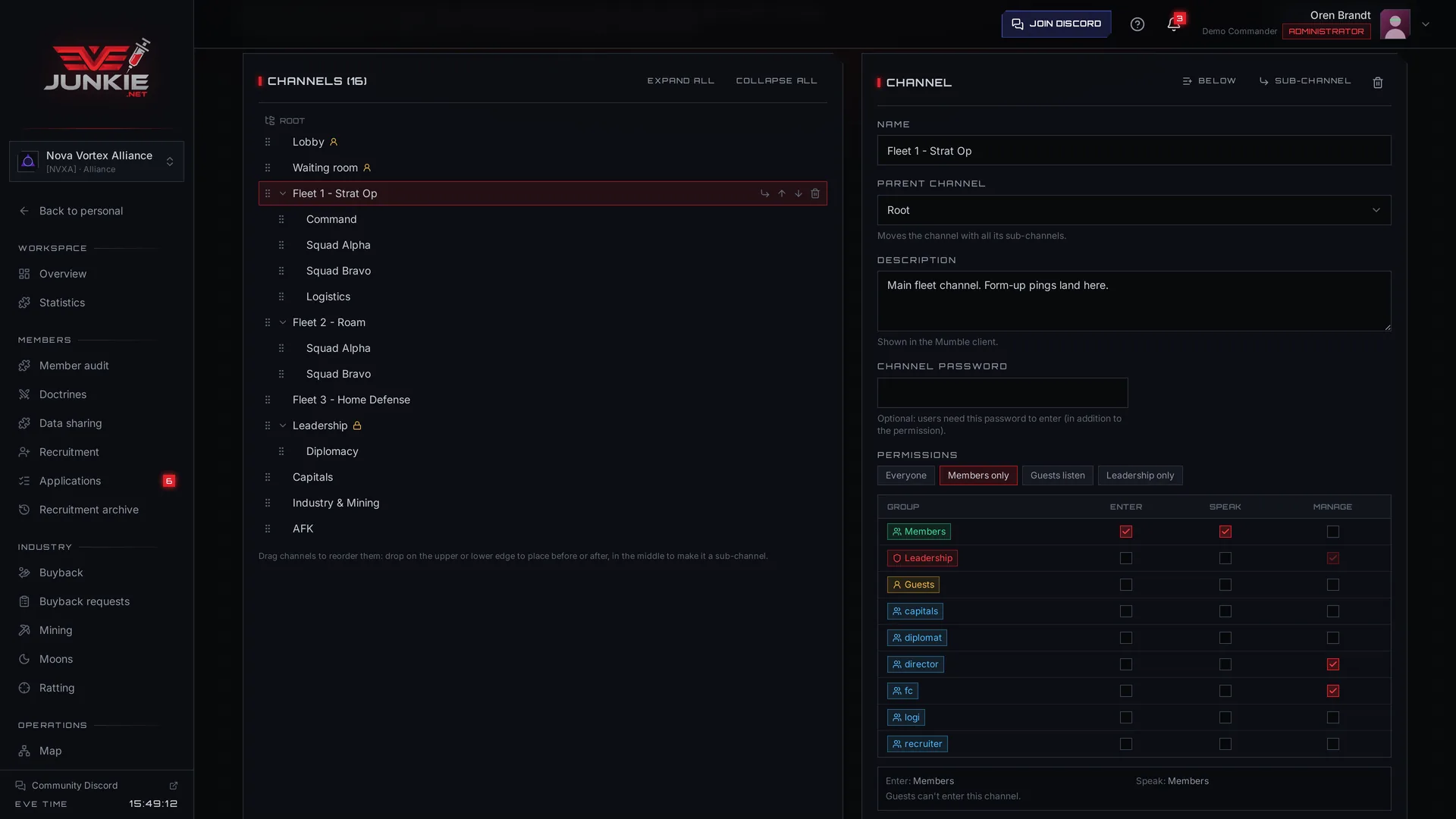 Mumble – Channel tree & permissions