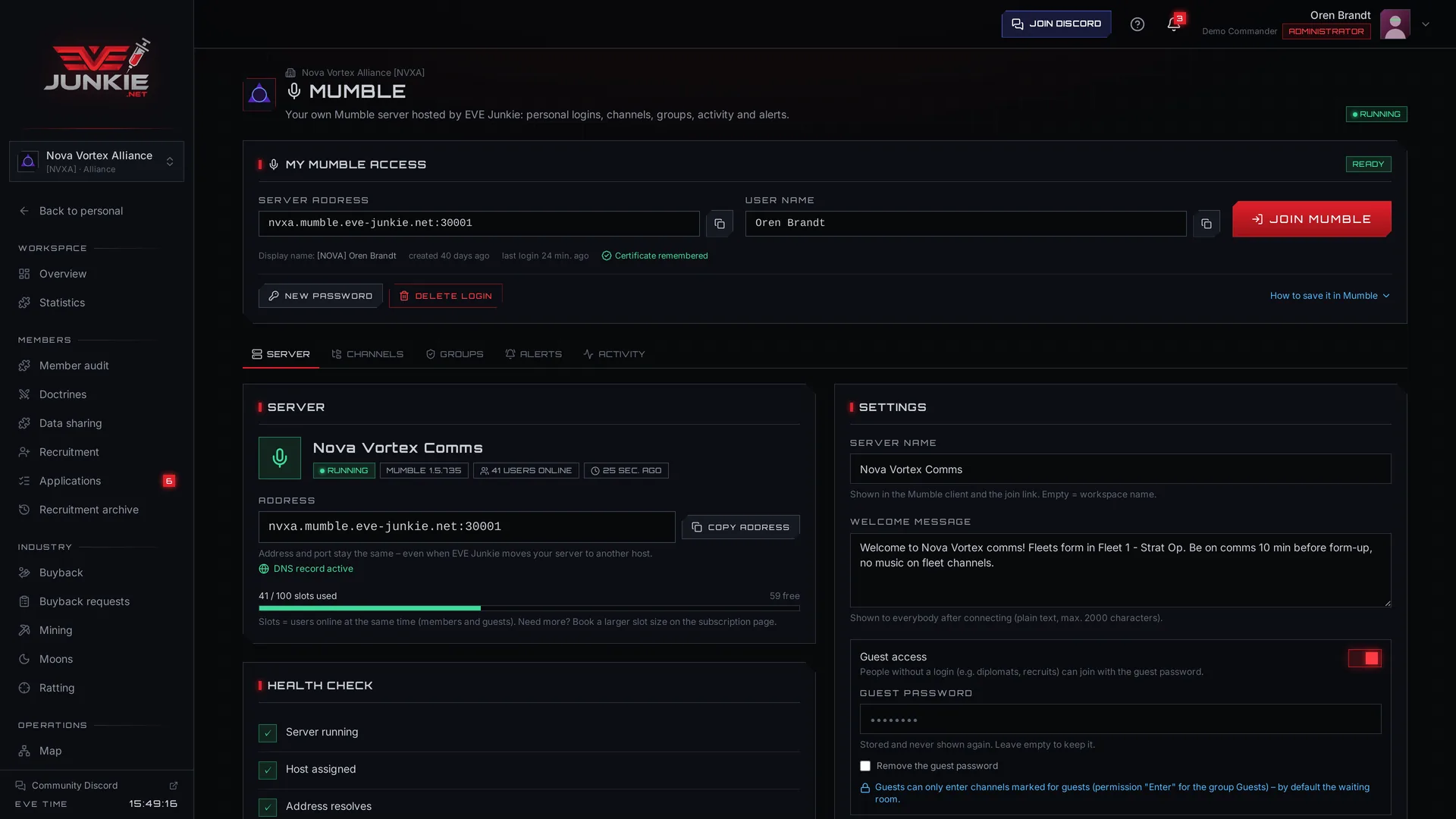 Mumble – Address, slots & health