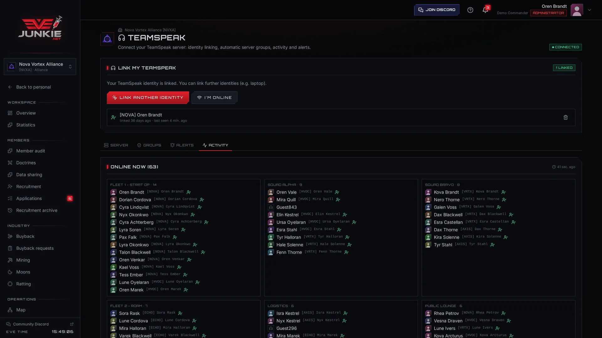 TeamSpeak – Live presence & activity