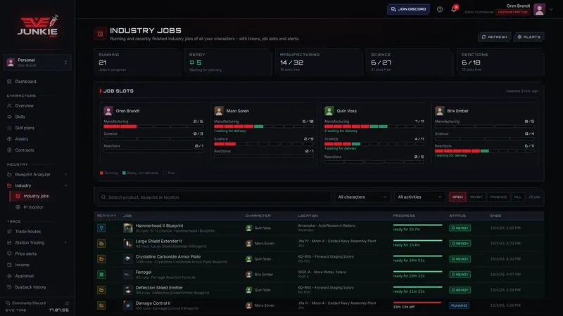 Industry jobs – screenshot