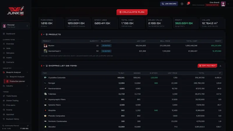 Production planner – screenshot