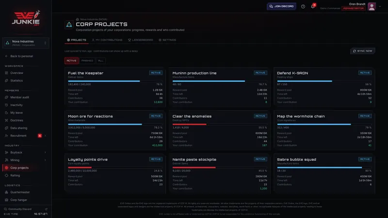 Corporation projects – screenshot