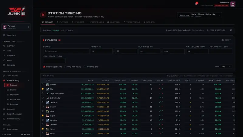 Station trading suite – screenshot