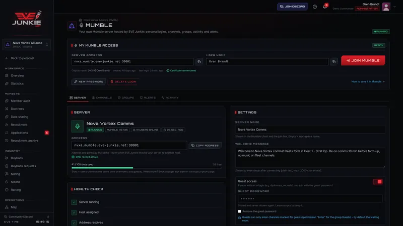 Hosted Mumble server – screenshot