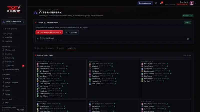 TeamSpeak alerts, pings & activity – screenshot