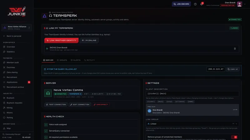 TeamSpeak integration – screenshot